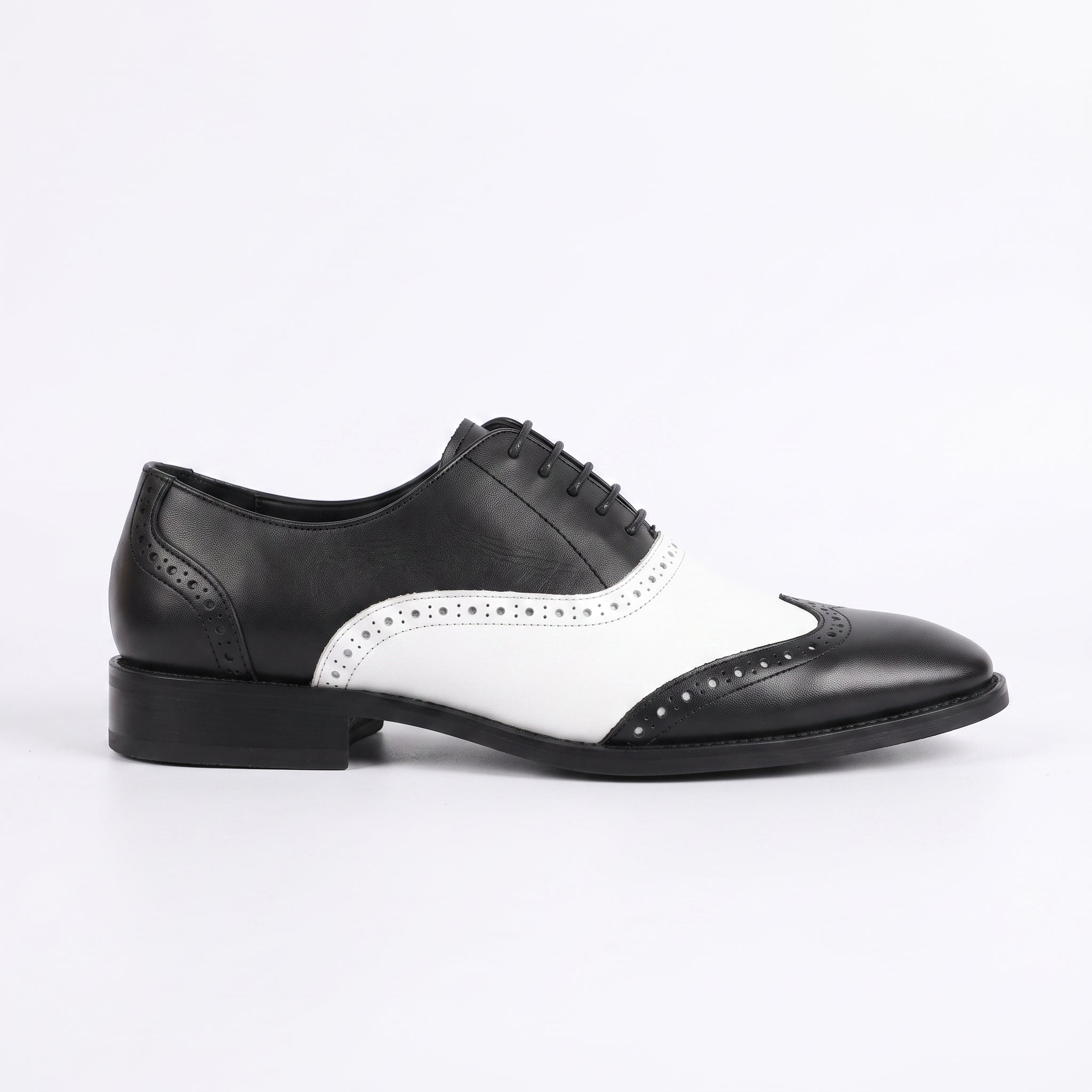 Men's Black and White Two-Tone Wingtip Leather Spectator Oxfords — Foss