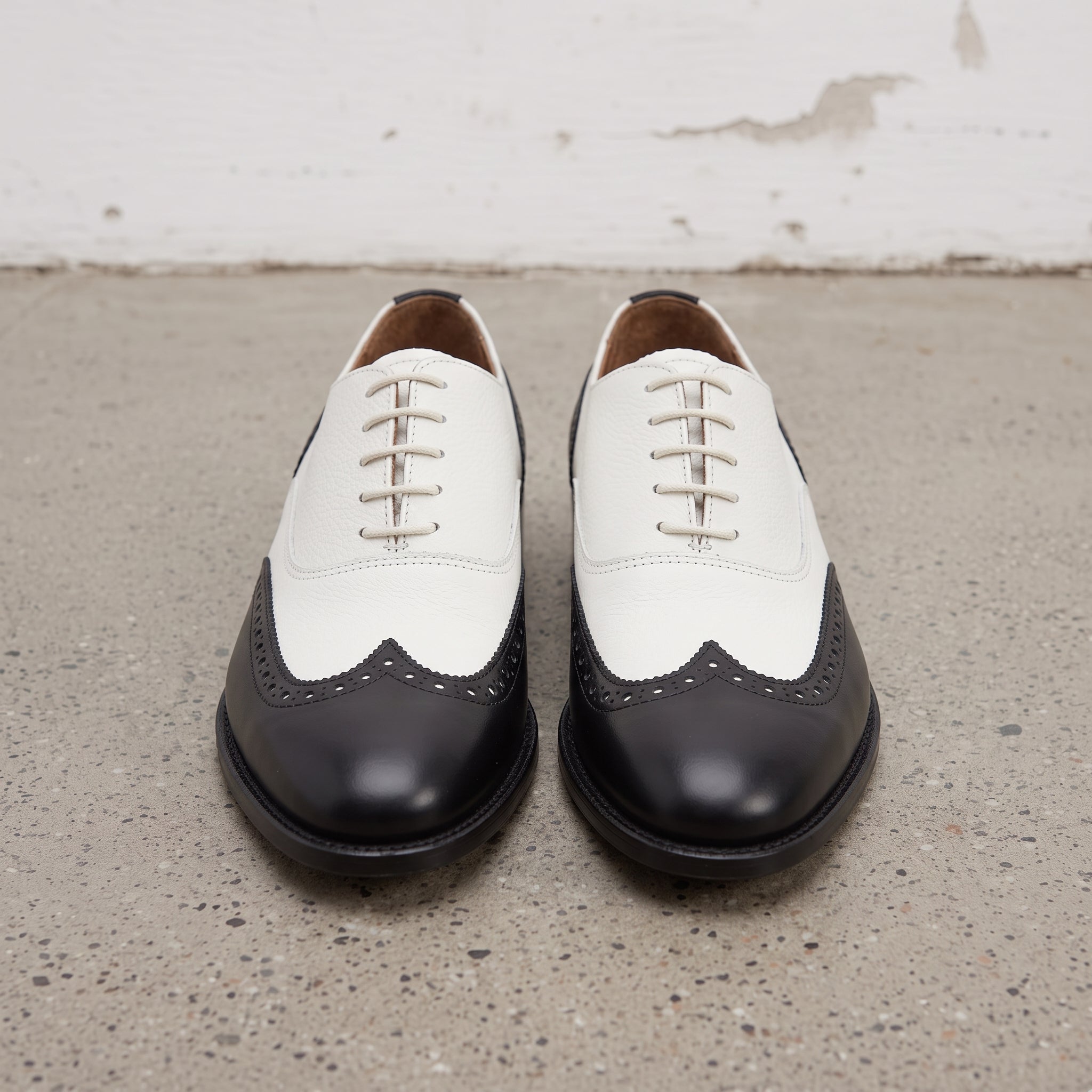 Men's Black and White Wingtip Pebbled Leather Oxfords — Bayford