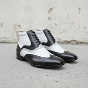 Men's Black and White Wingtip Leather Spectator Oxfords - Scott — Scott