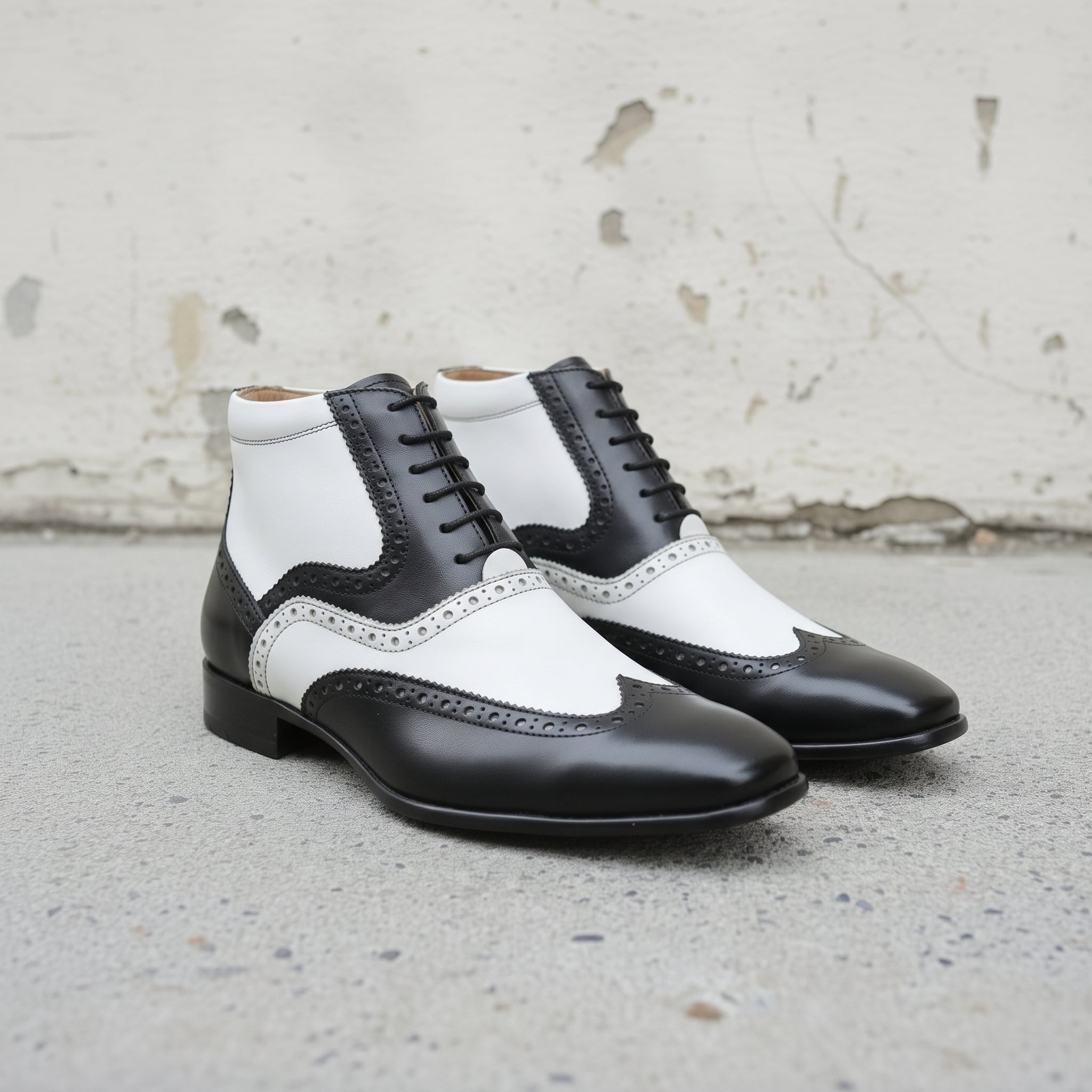 Men's Black and White Wingtip Leather Spectator Oxfords - Scott — Scott