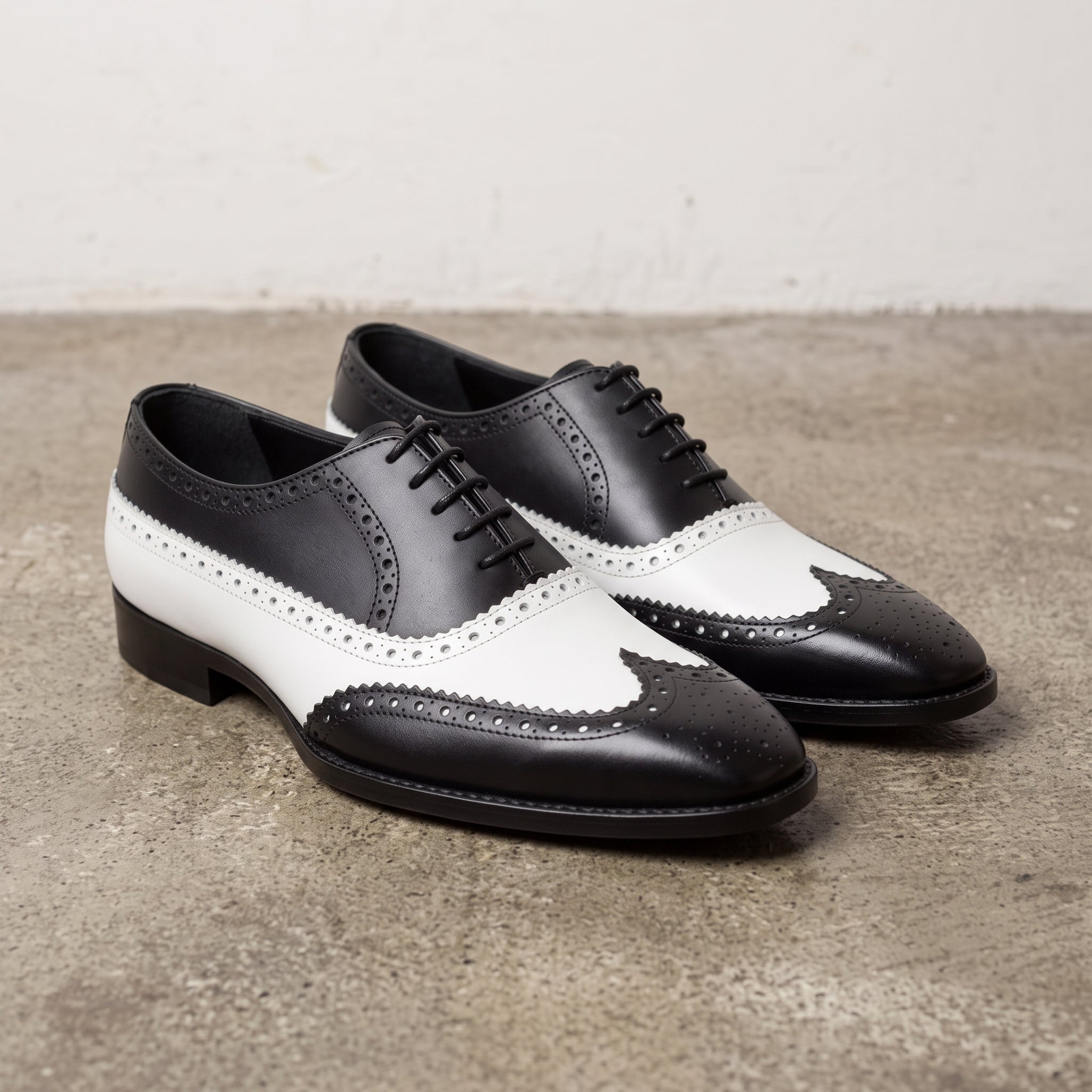 Men's Black and White Wingtip Leather Spectator Oxfords — Bridgham