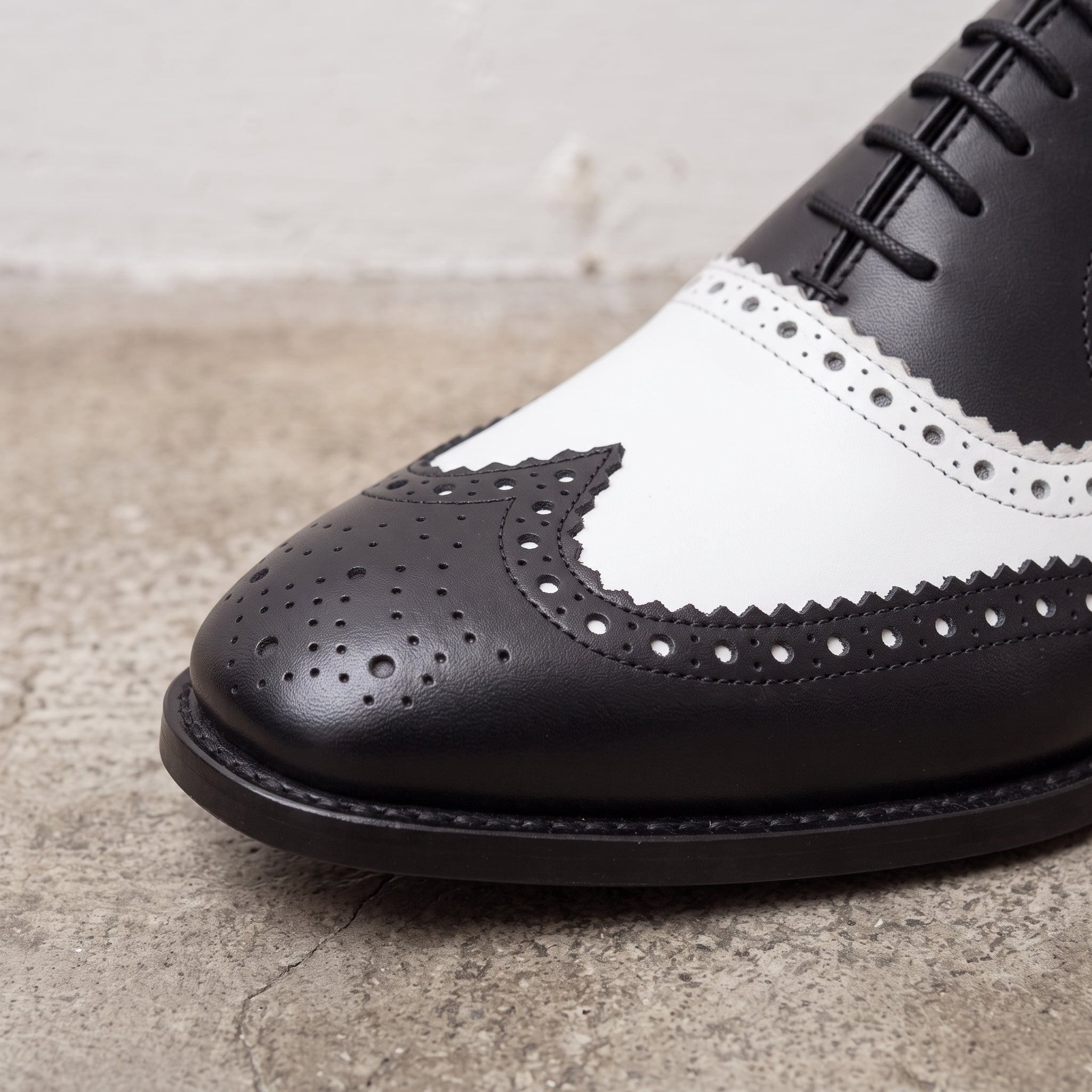 Men's Black and White Wingtip Leather Spectator Oxfords — Bridgham