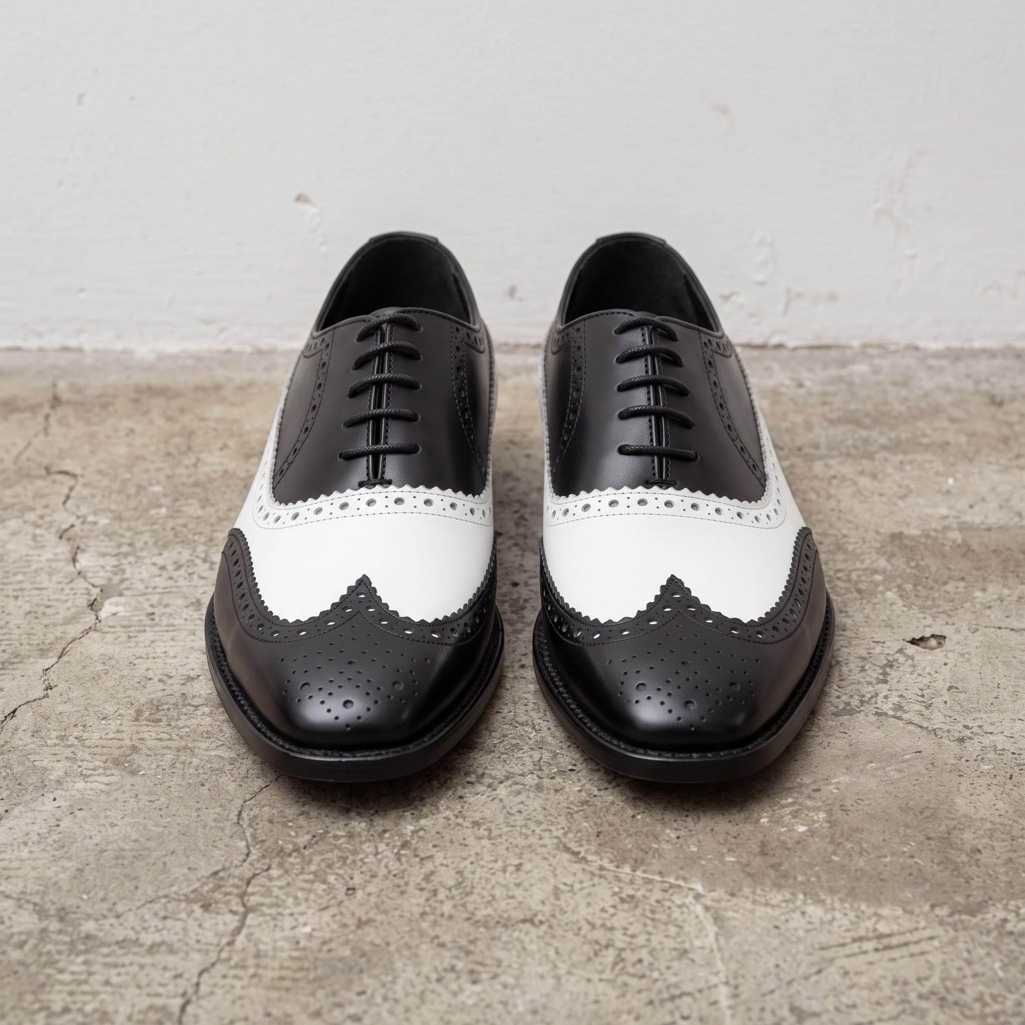 Men's Black and White Wingtip Leather Spectator Oxfords — Bridgham