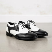 Men's Black and White Plain-Toe Leather Spectator Derby Shoes — Calthorpe