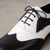 Men's Black and White Plain-Toe Leather Spectator Derby Shoes — Calthorpe