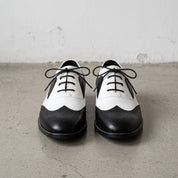 Men's Black and White Plain-Toe Leather Spectator Derby Shoes — Calthorpe