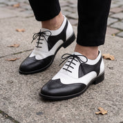 Men's Black and White Plain-Toe Leather Spectator Derby Shoes — Calthorpe