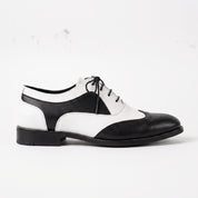 Men's Black and White Plain-Toe Leather Spectator Derby Shoes — Calthorpe