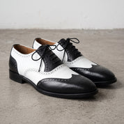 Men's Black and White Wingtip Leather Spectator Oxfords — Darnley