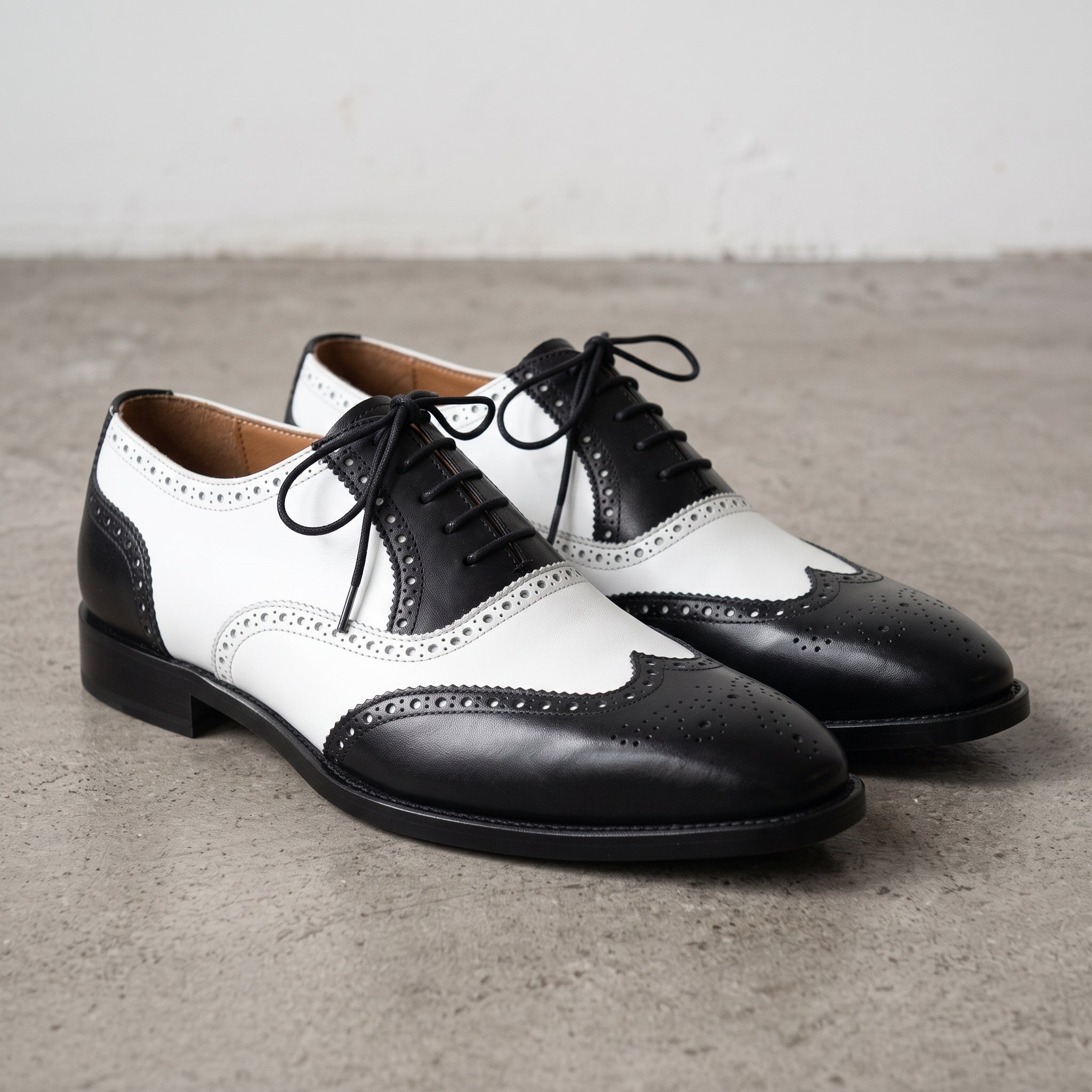 Men's Black and White Wingtip Leather Spectator Oxfords — Darnley