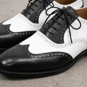 Men's Black and White Wingtip Leather Spectator Oxfords — Darnley