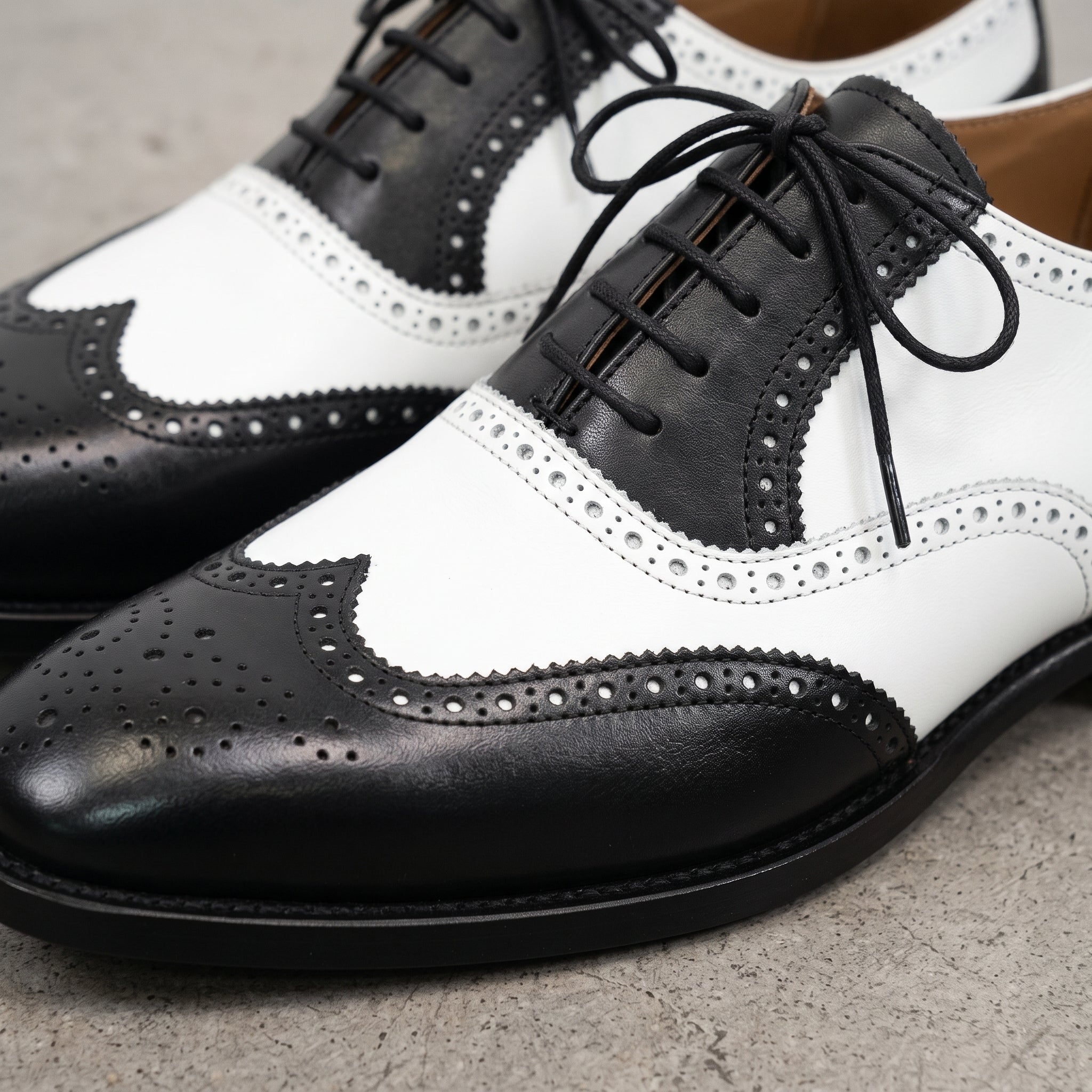 Men's Black and White Wingtip Leather Spectator Oxfords — Darnley