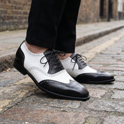 Men's Black and White Wingtip Leather Spectator Oxfords — Darnley