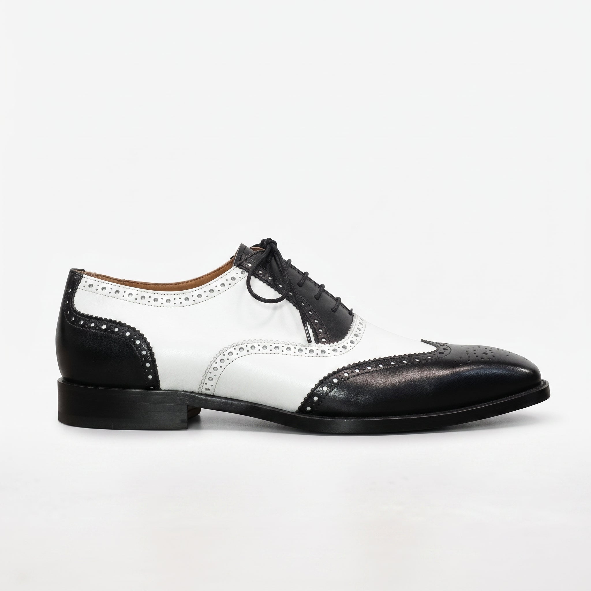 Men's Black and White Wingtip Leather Spectator Oxfords — Darnley