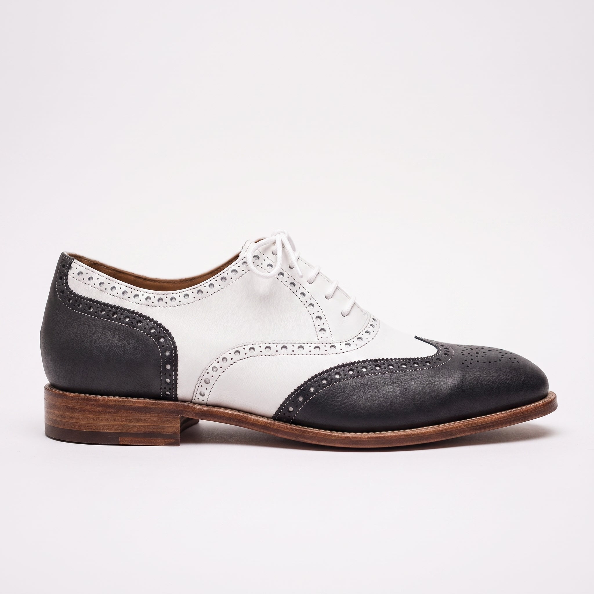 Men's Black and White Wingtip Leather Spectator Oxfords — Hawthorne