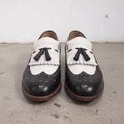 Men's Black and White Wingtip Leather Tassel Loafers — Rowe