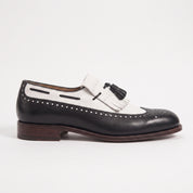 Men's Black and White Wingtip Leather Tassel Loafers — Rowe