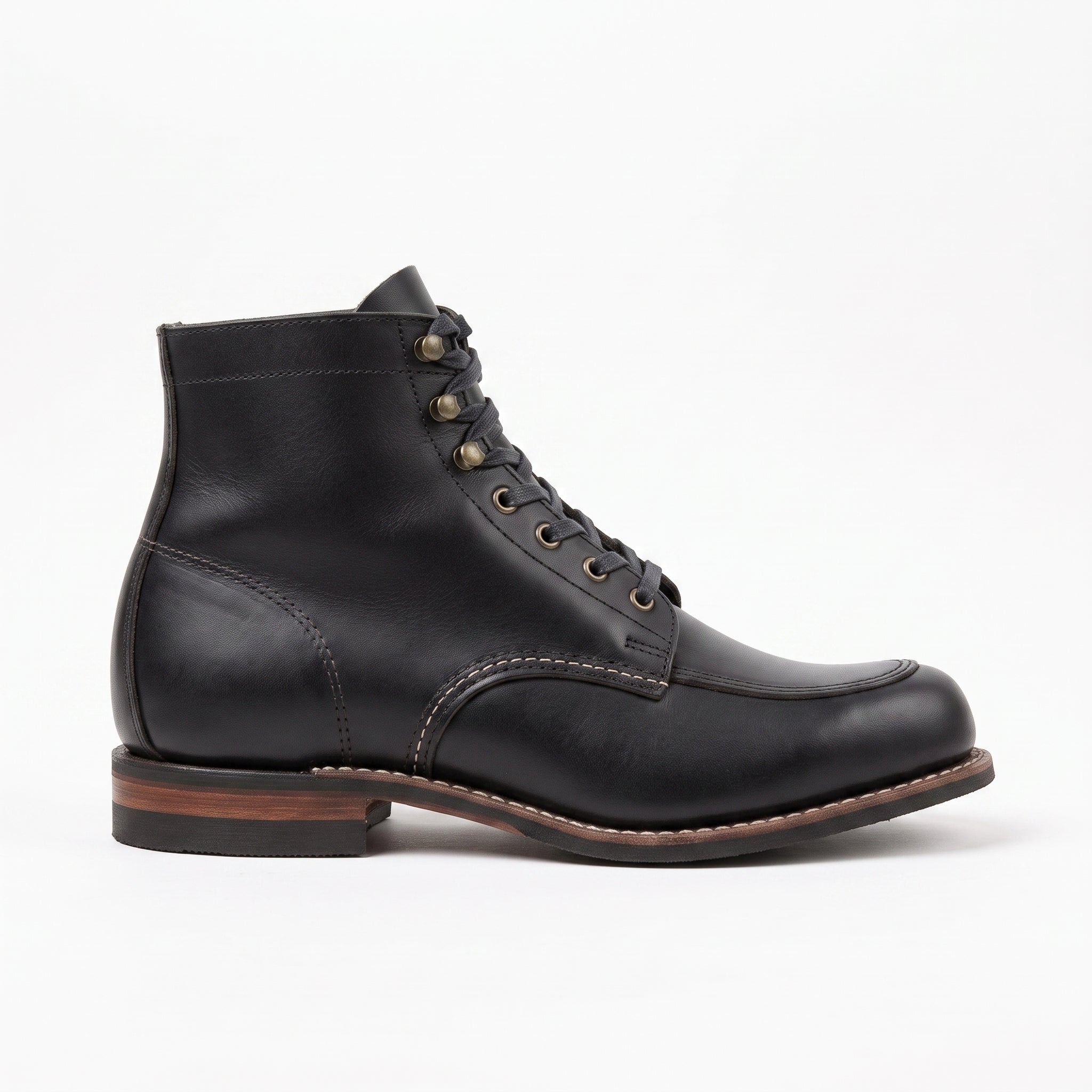 Men's Black Moc-Toe Leather Ankle Boots — Atlow