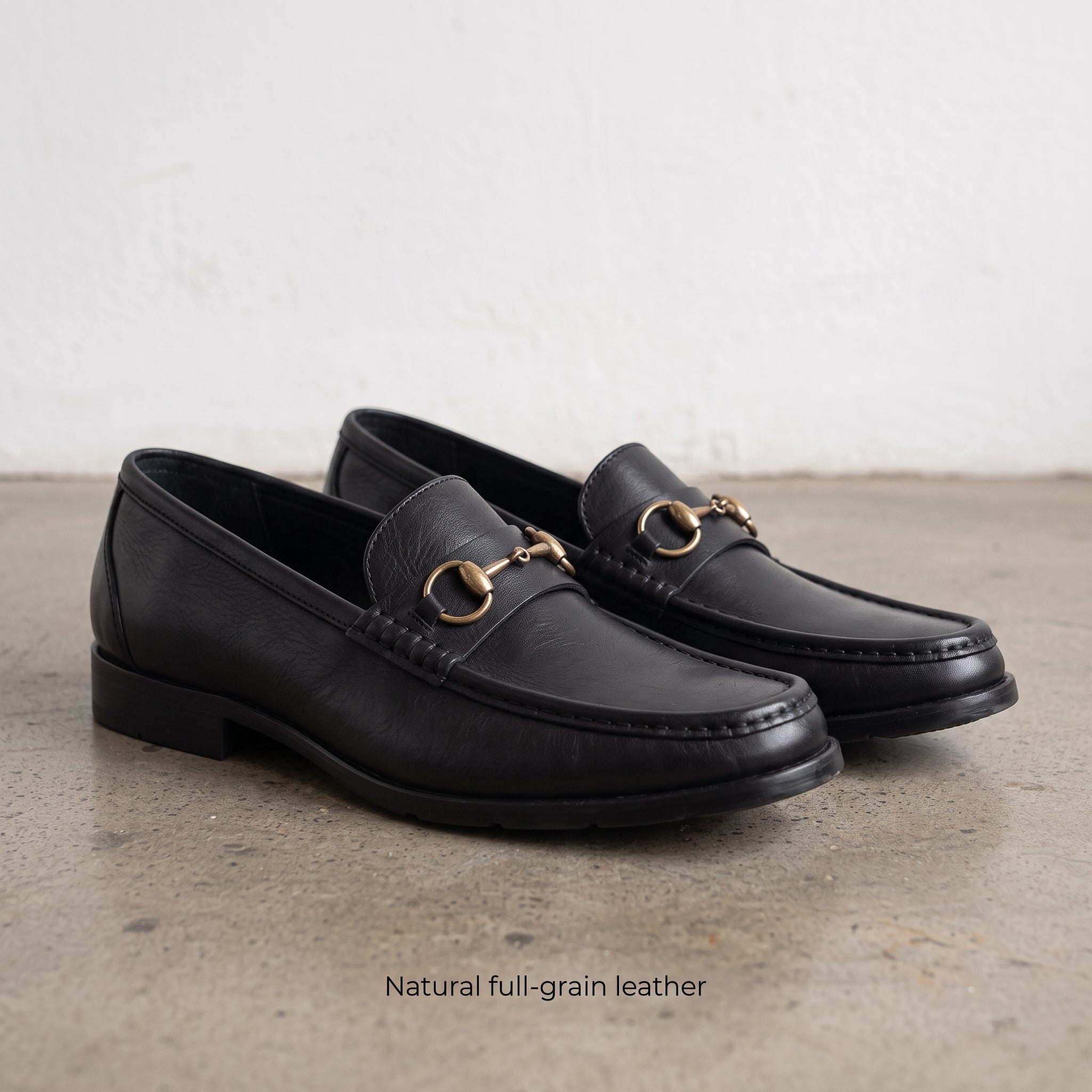 Men's Black Apron-Toe Leather Bit Loafers — Austwick