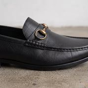 Men's Black Apron-Toe Leather Bit Loafers — Austwick