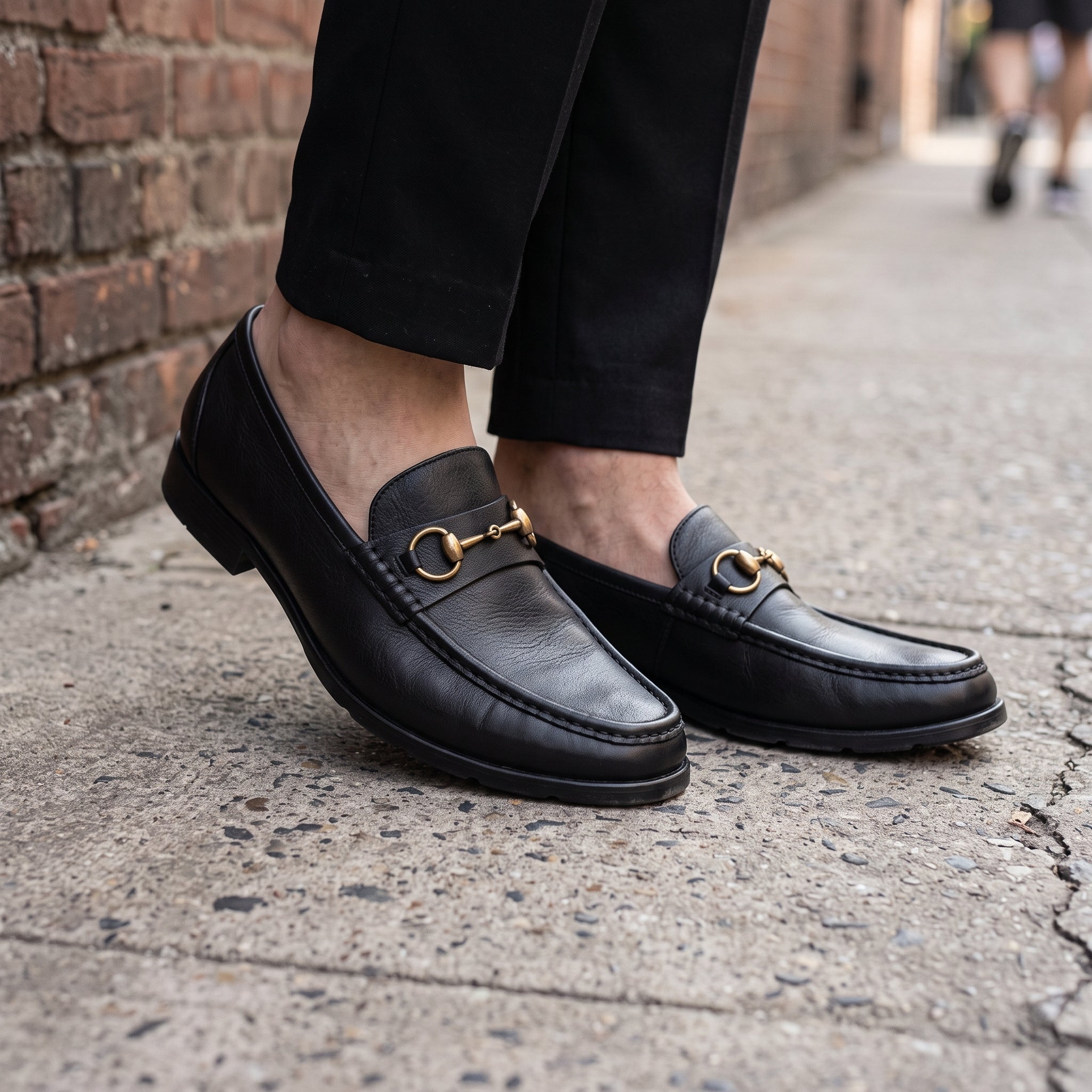 Men's Black Apron-Toe Leather Bit Loafers — Austwick