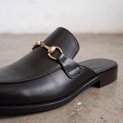 Men's Black Apron-Toe Leather Bit Mules — Hailsham