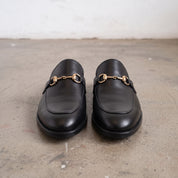 Men's Black Apron-Toe Leather Bit Mules — Hailsham