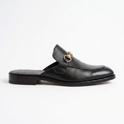 Men's Black Apron-Toe Leather Bit Mules — Hailsham
