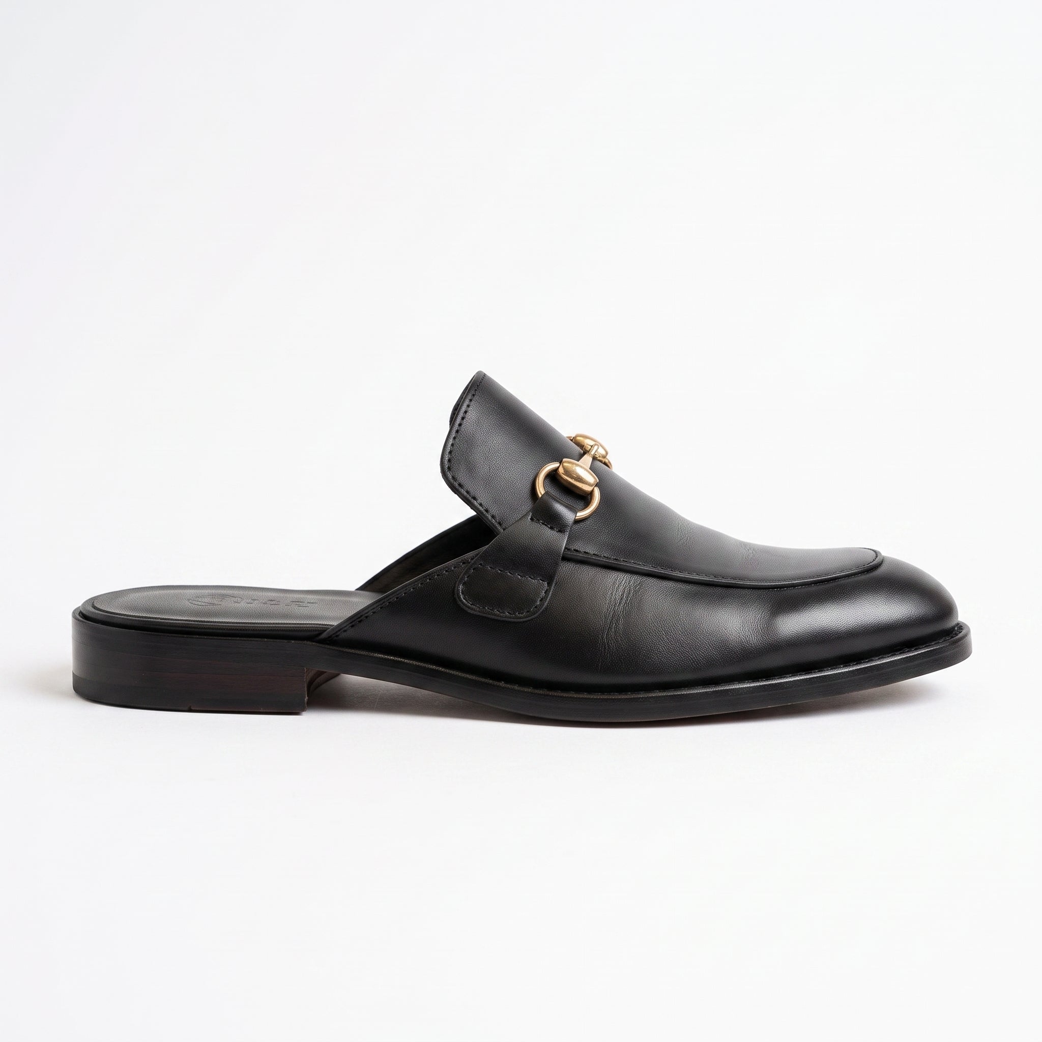 Men's Black Apron-Toe Leather Bit Mules — Hailsham