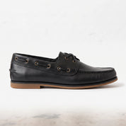 Men's Black Apron-Toe Leather Boat Shoes — Urquhart