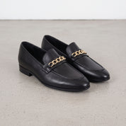 Men's Black Apron-Toe Leather Chain Loafers — Herbert
