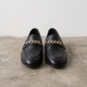 Men's Black Apron-Toe Leather Chain Loafers — Herbert