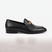 Men's Black Apron-Toe Leather Chain Loafers — Herbert
