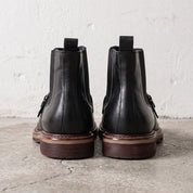 Men's Black Apron-Toe Leather Chelsea Boots with Strap — Pashley