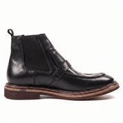 Men's Black Apron-Toe Leather Chelsea Boots with Strap — Pashley