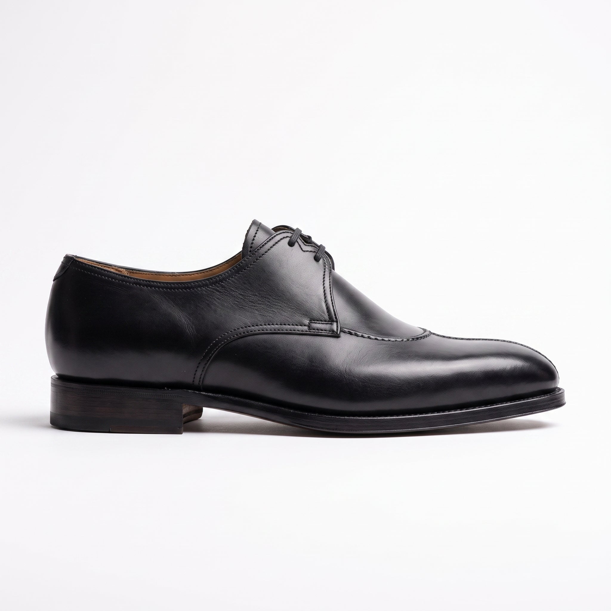 Men's Black Apron-Toe Leather Derby Shoes — Bircham