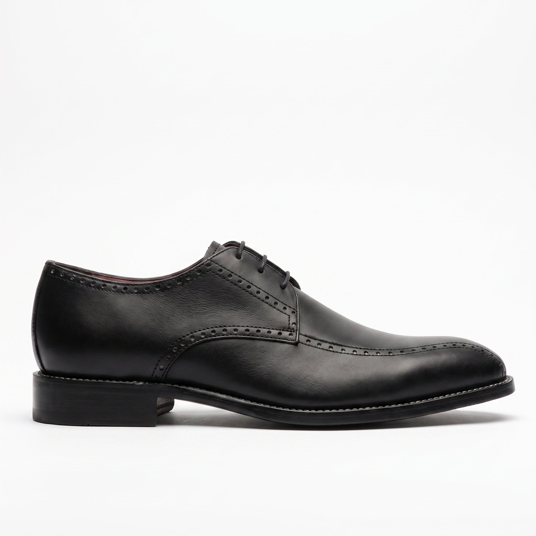 Men's Black Apron-Toe Leather Derby Shoes — Falkirk