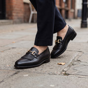 Men's Black Plain-Toe Leather Bit Loafers — Dursley