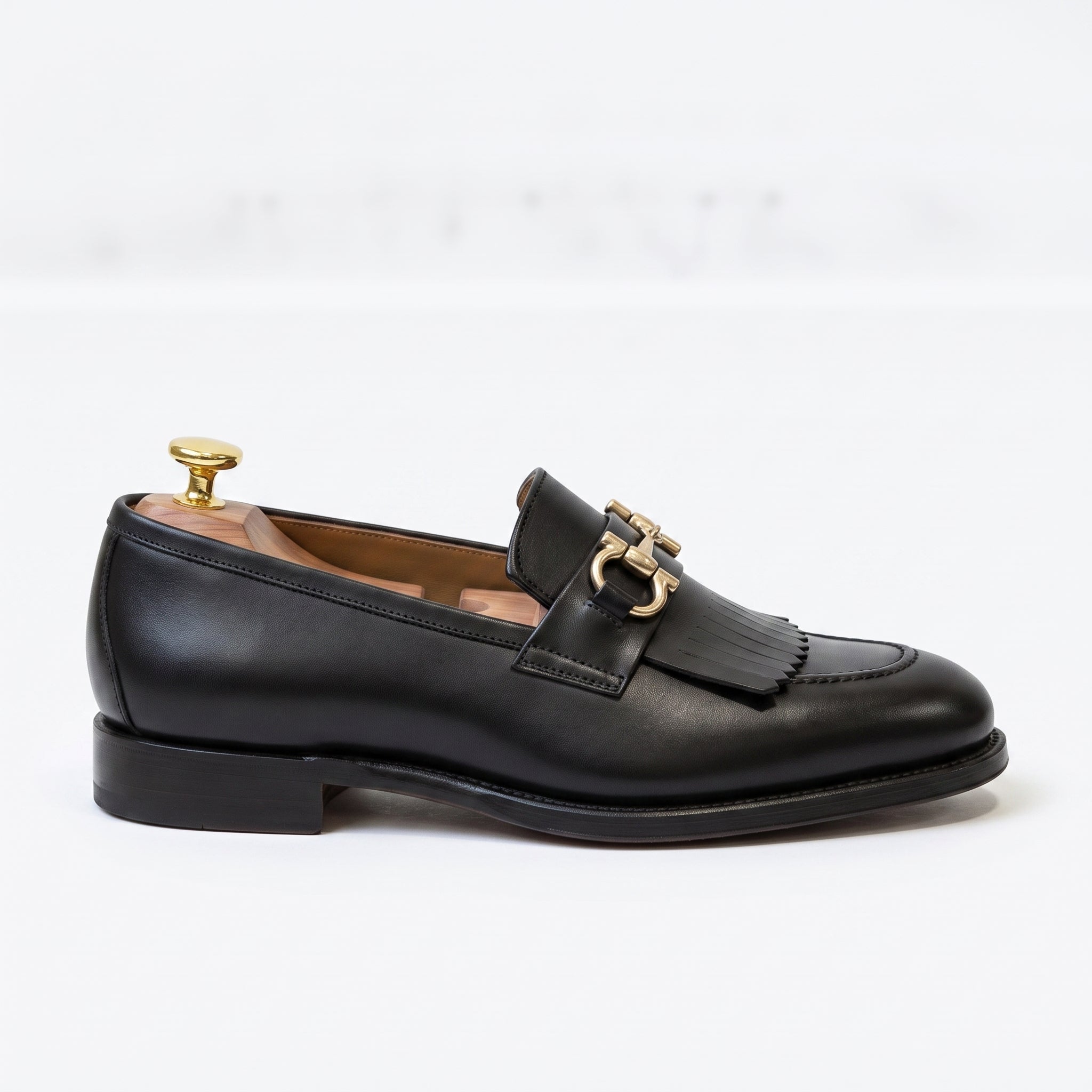 Men's Black Plain-Toe Leather Bit Loafers — Dursley