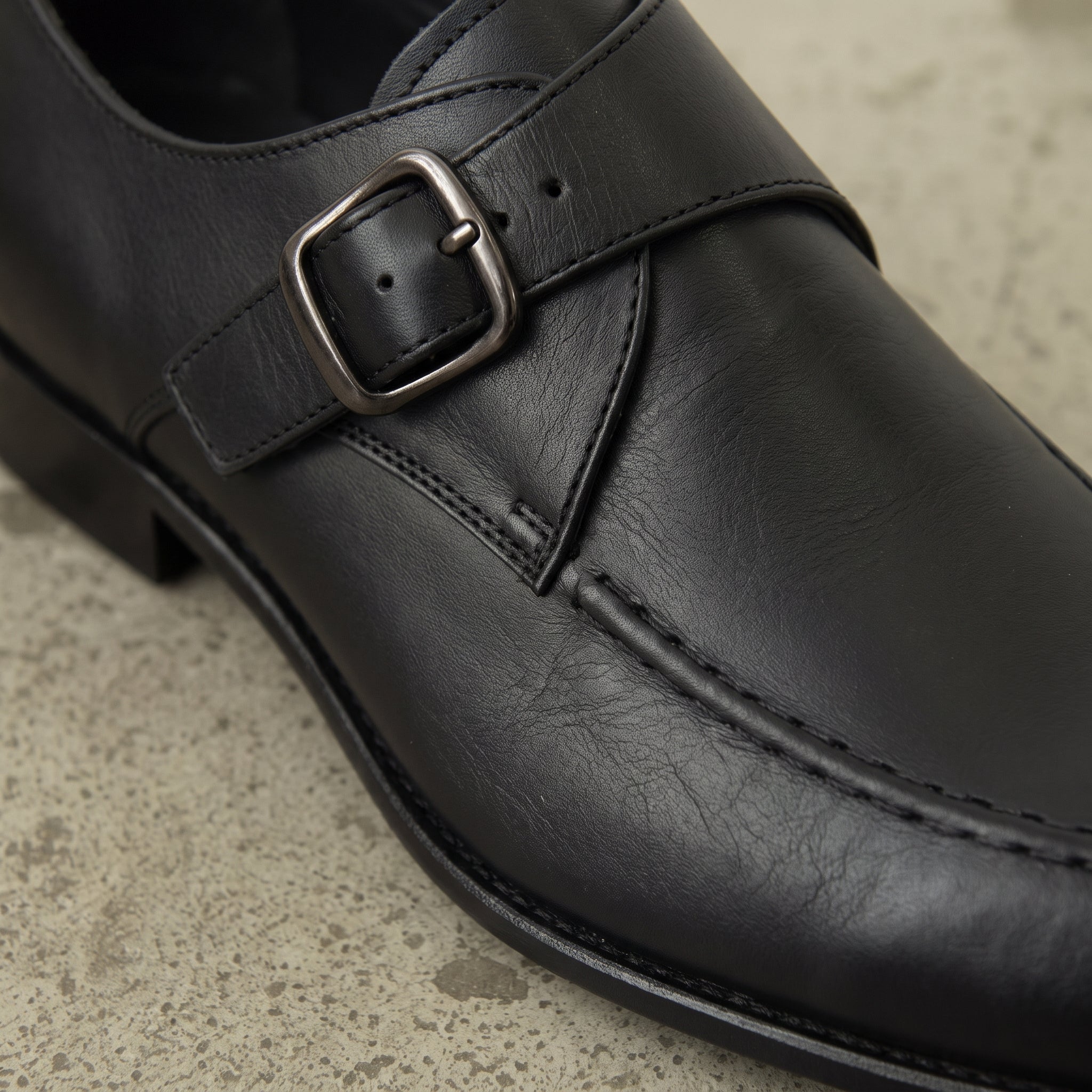 Men's Black Apron-Toe Leather Monk Strap Shoes — Axmouth — Axmouth