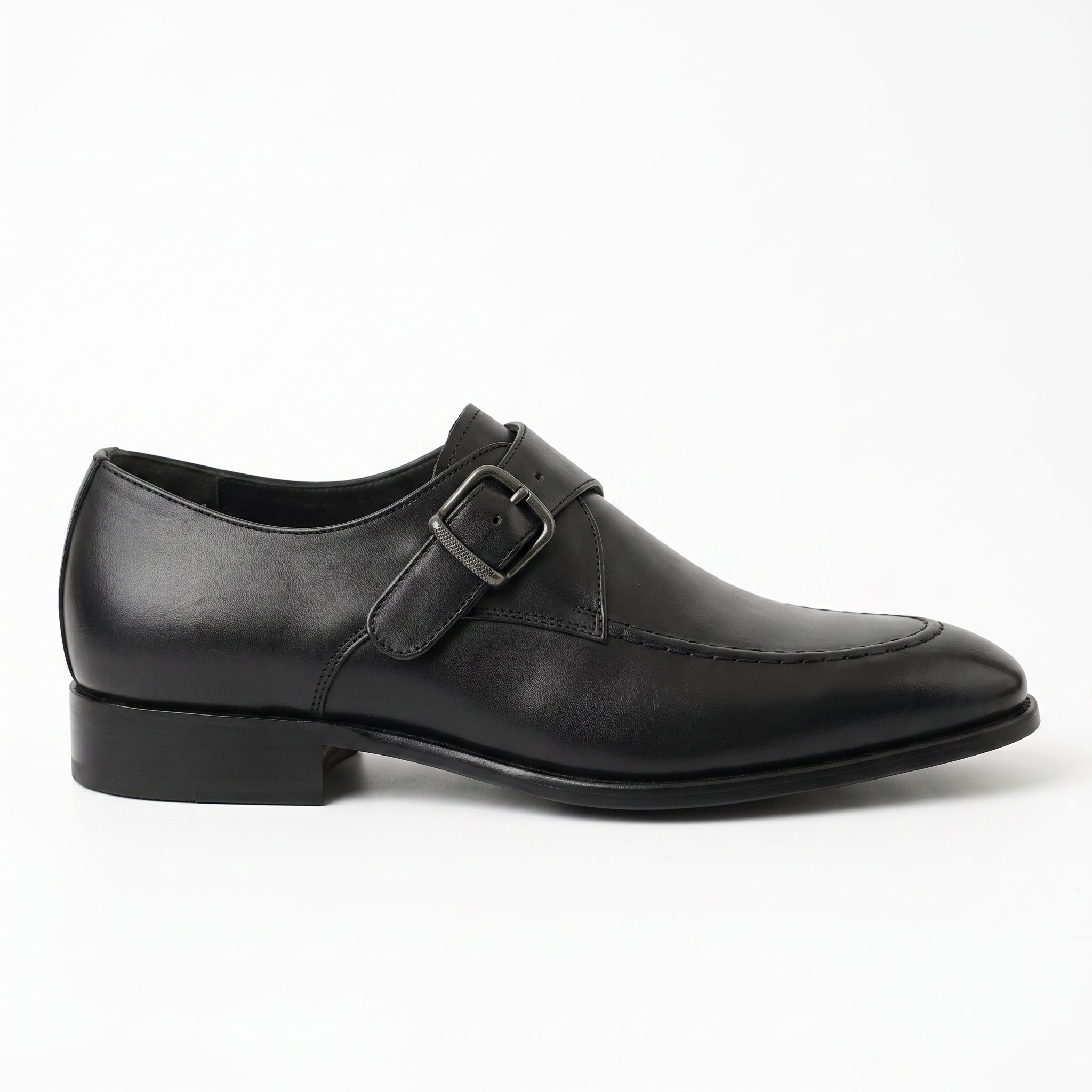 Men's Black Apron-Toe Leather Monk Strap Shoes — Axmouth — Axmouth
