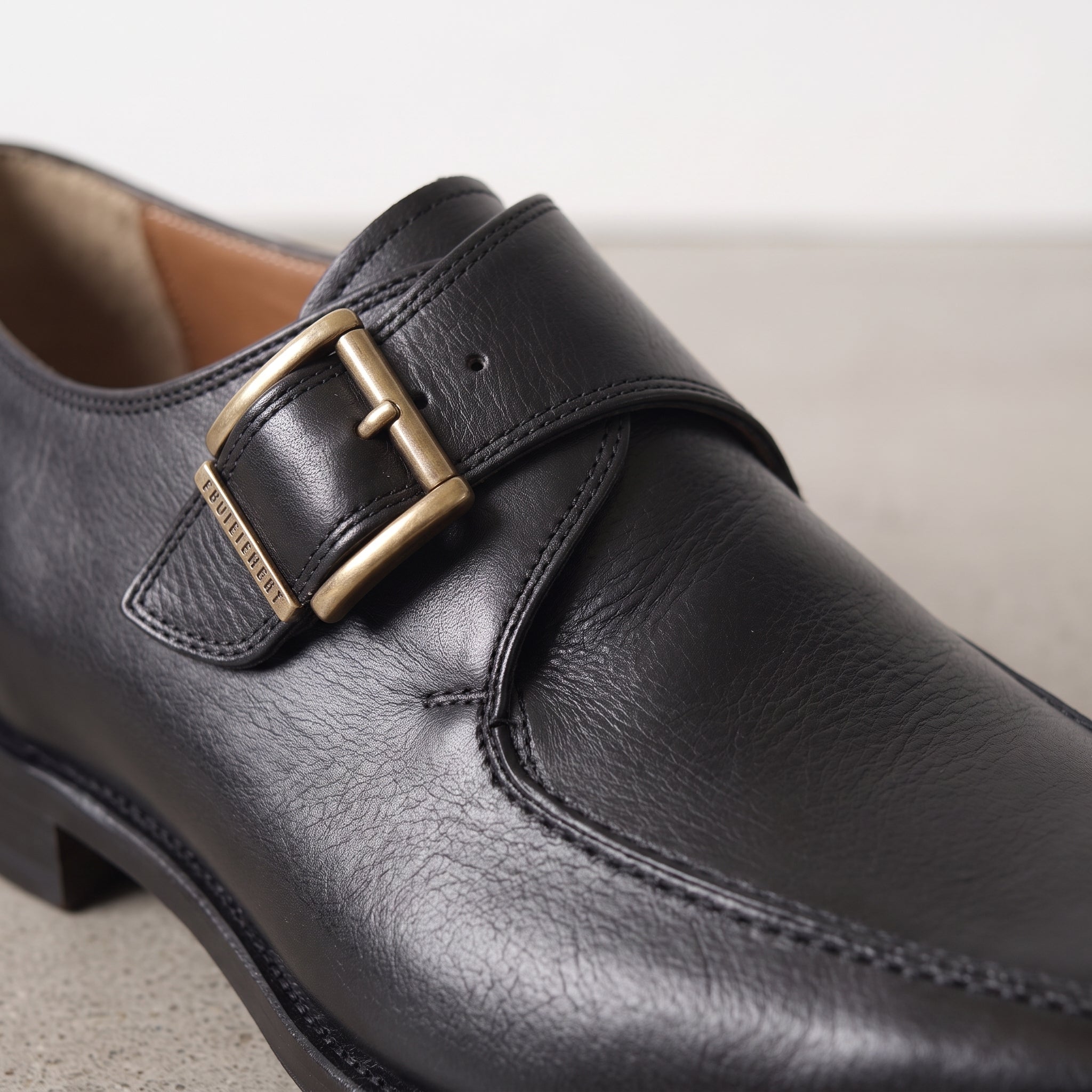 Men's Black Apron-Toe Leather Monk Strap Shoes — Weaver
