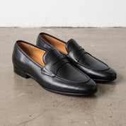 Men's Black Apron-Toe Leather Penny Loafers — Bradley