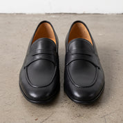 Men's Black Apron-Toe Leather Penny Loafers — Bradley
