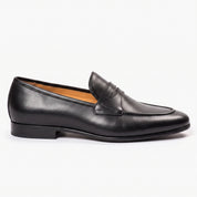 Men's Black Apron-Toe Leather Penny Loafers — Bradley
