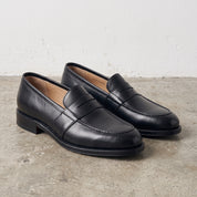 Men's Black Apron-Toe Leather Penny Loafers — Claremont