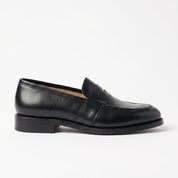 Men's Black Apron-Toe Leather Penny Loafers — Claremont