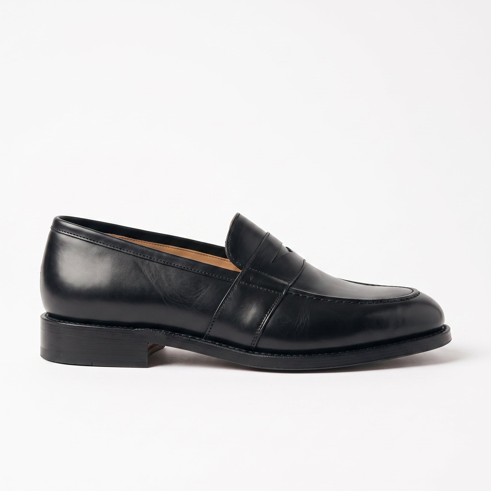 Men's Black Apron-Toe Leather Penny Loafers — Claremont