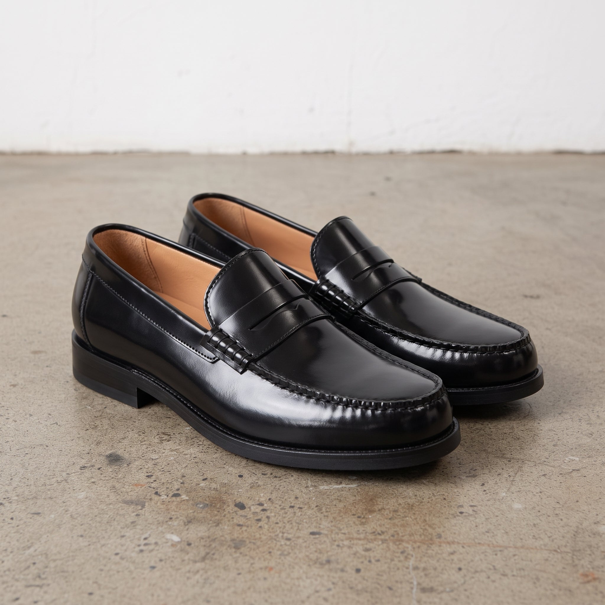 Men's Black Apron-Toe Leather Penny Loafers — Howarth