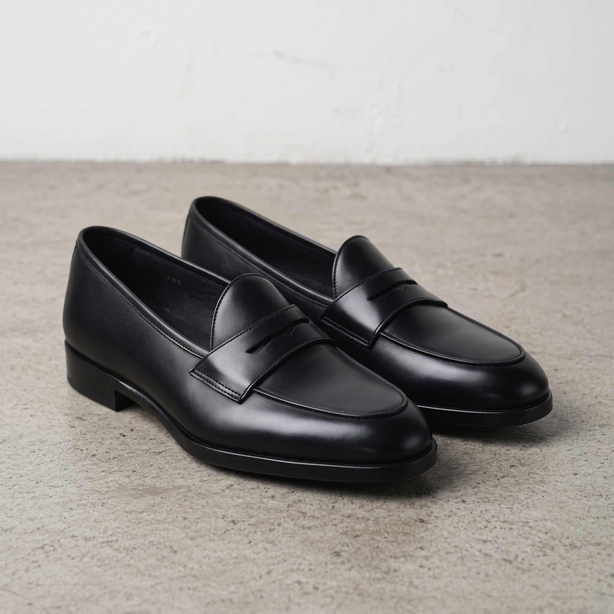 Men's Black Apron-Toe Leather Penny Loafers — Kinsley